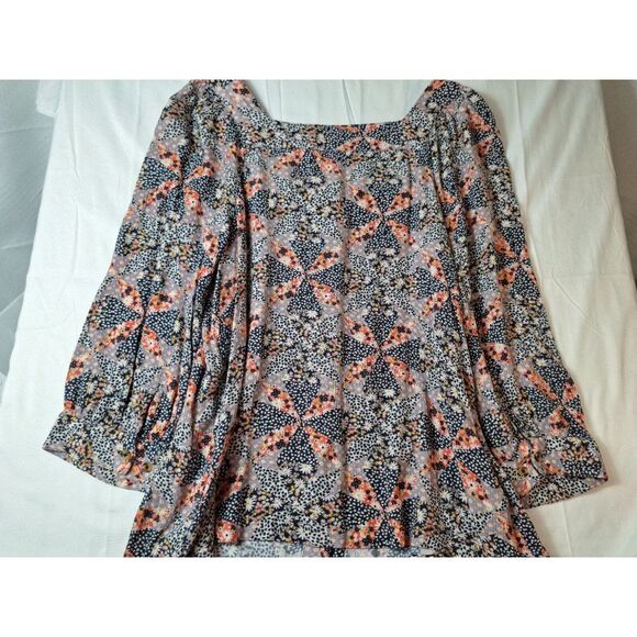 GARNET HILL Blouse Top Womens Sz L Blue Multi Square Neck 3/4 Balloon Sleeve - Picture 2 of 6